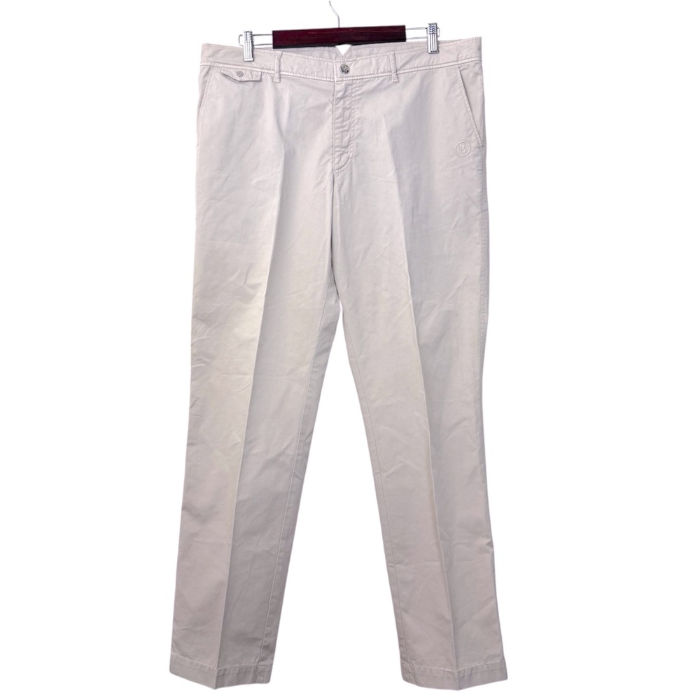 Bogner Pants Mens Size 38 x33 Flat Front Light Khaki Cotton Stretch Trousers